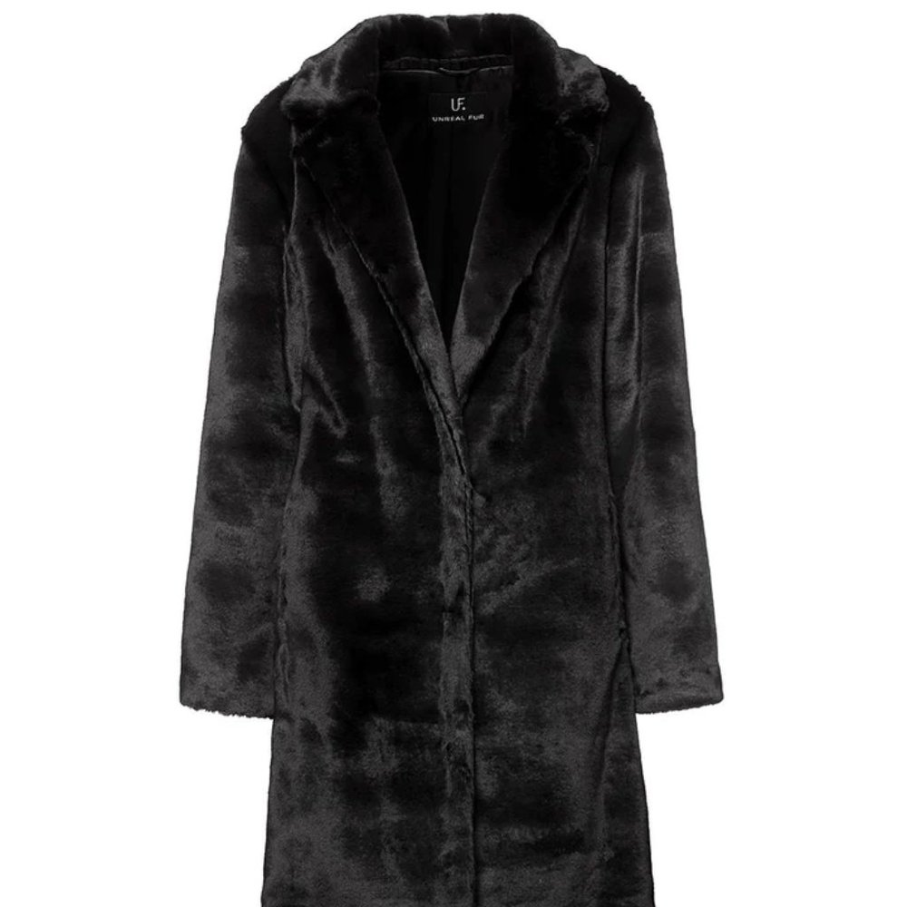 Unreal Fur Black Faux Fur Bird Coat Medium Originall retail $519